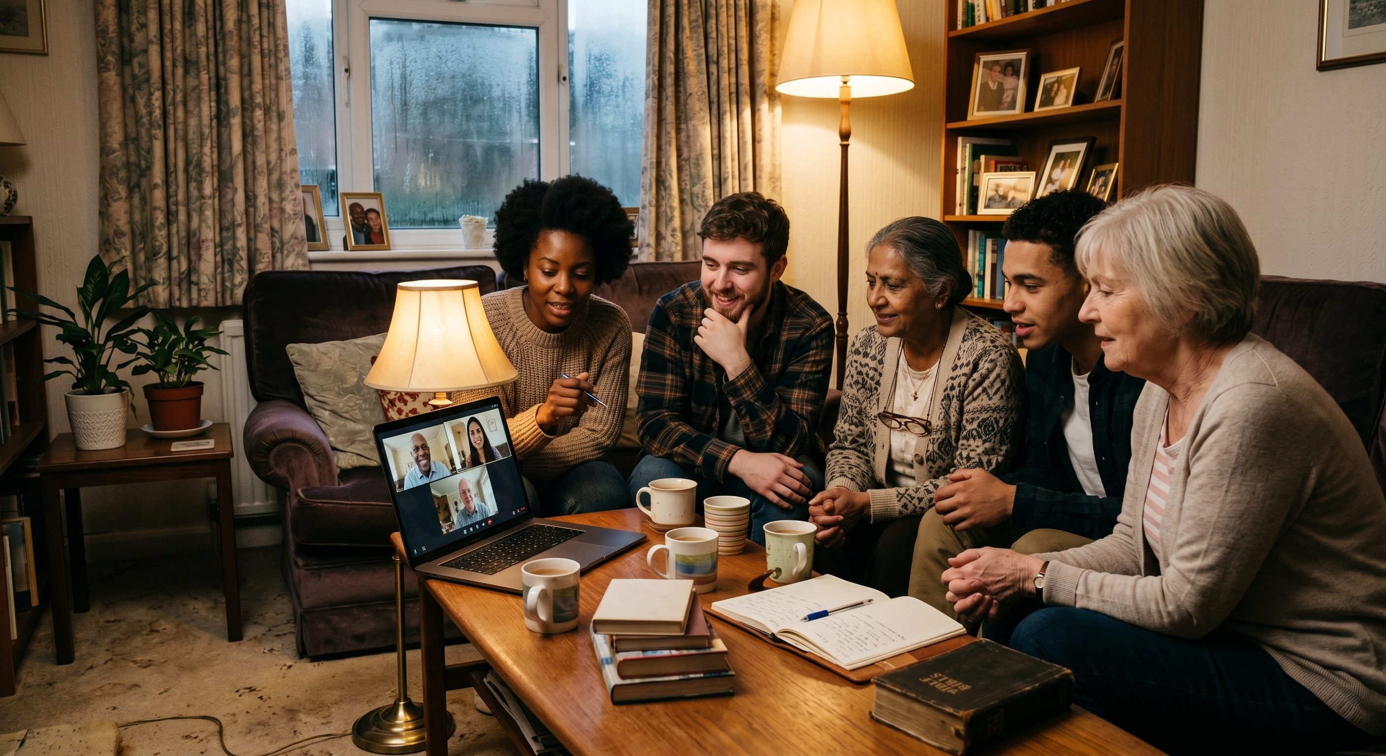 A church home group meeting in a Nexus video room