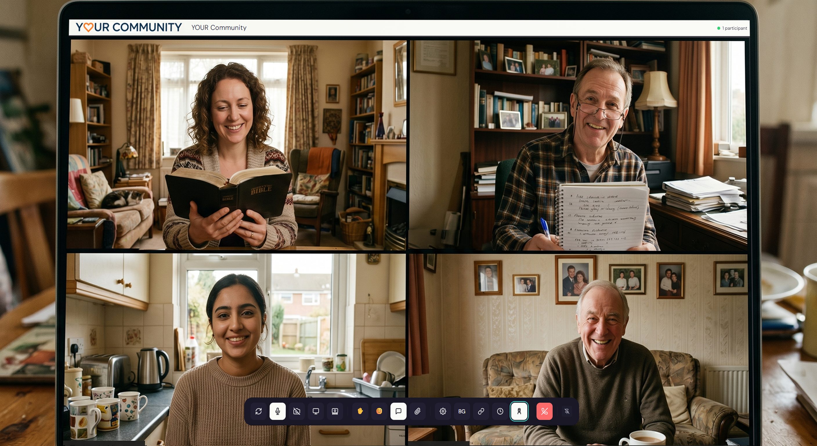 A Bible study group meeting in a Nexus video room